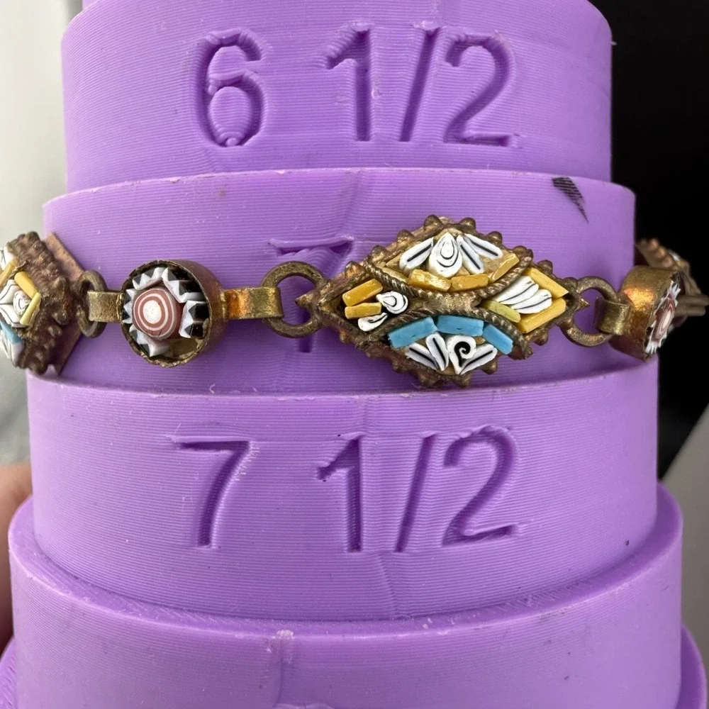 Vintage Micro Mosaic Bracelet Gold‎ Tone 7.5